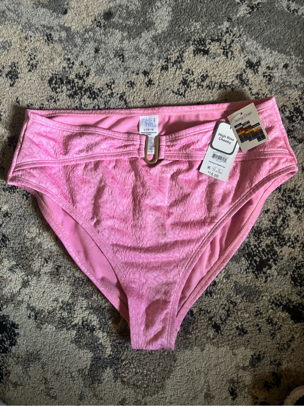 Time and Tru Pink High-Rise Cheeky Bikini Bottom with Front Ring